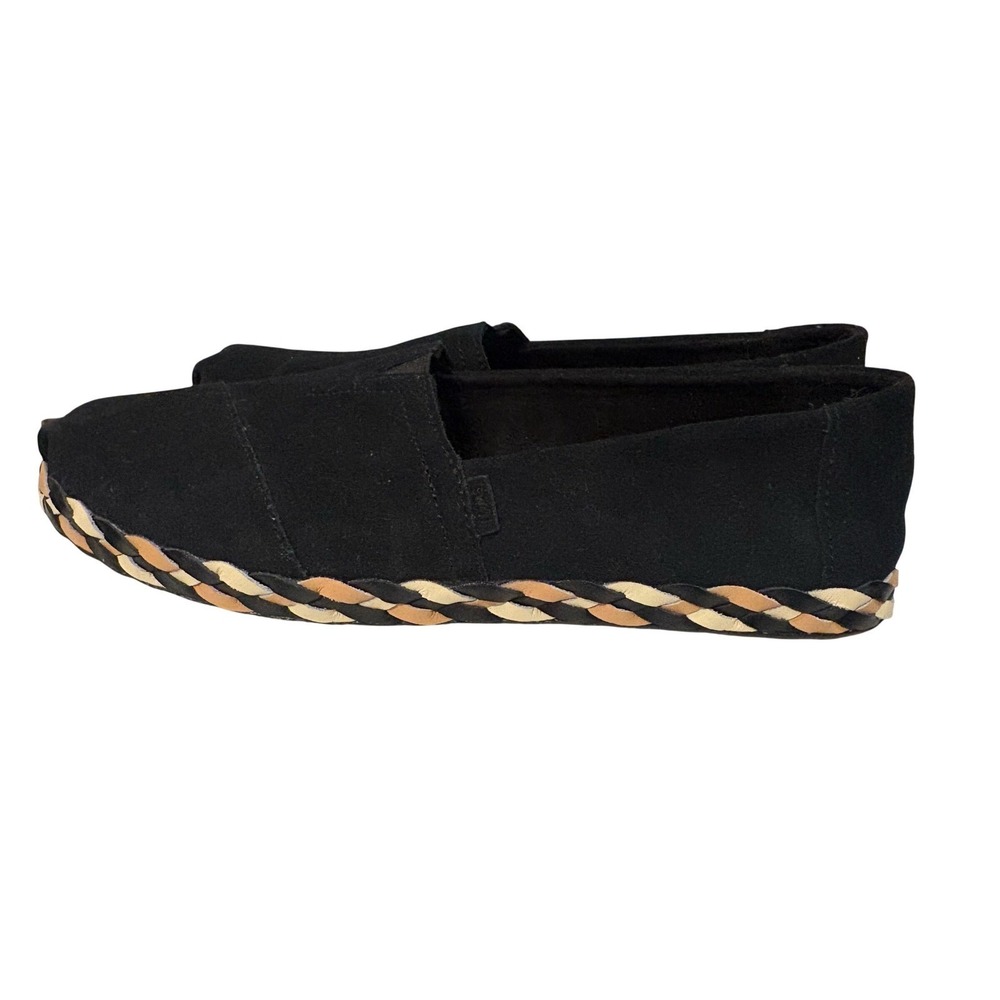 TOMS‎ Black Suede Alpargata Flats with Braided Multi Color Midsole Womens 8.5 - Picture 2 of 6